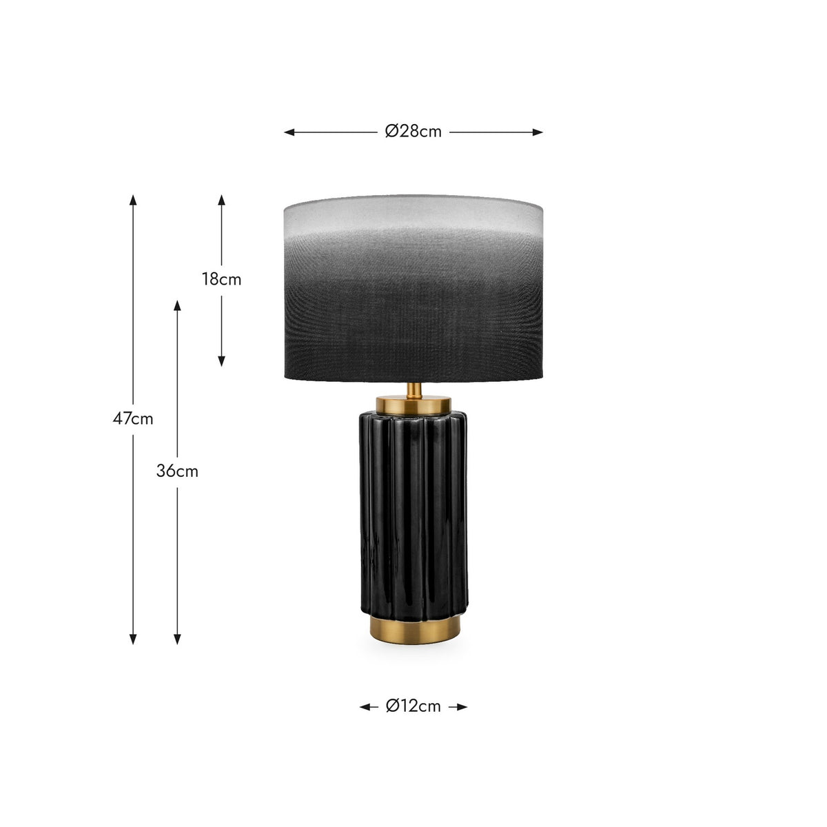 Lushan Black Scalloped Ceramic Table Lamp - 47cm