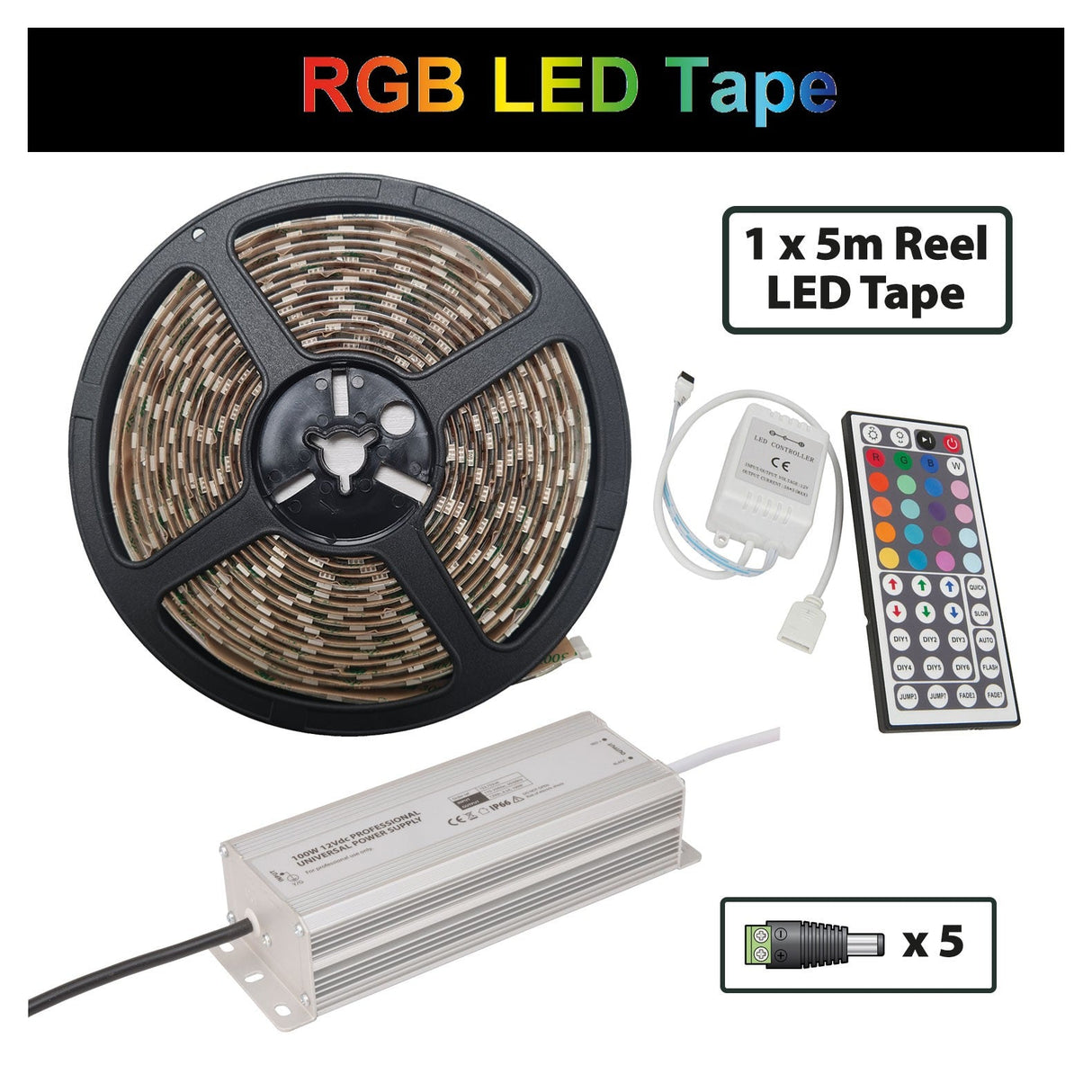 LYYT 12V LED Strip With IR Controller IP65 5m - RGB