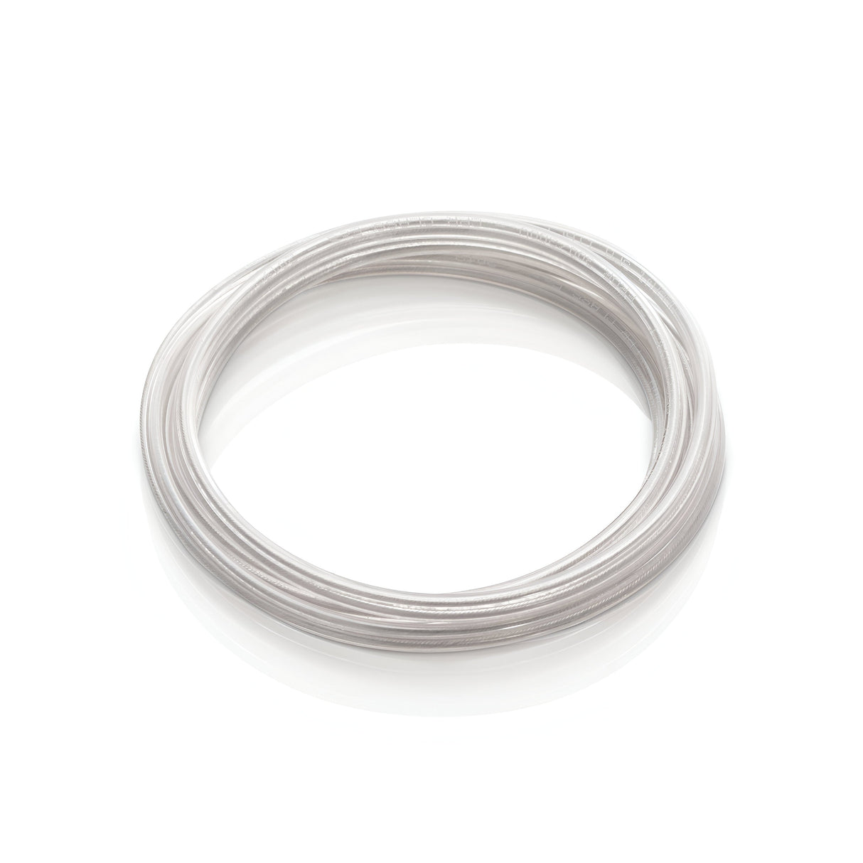 The Next Lighting Cable 5m in silver is elegantly displayed on a reflective white background, showcasing its sleek, smooth surface and perfect length to complement any setup.