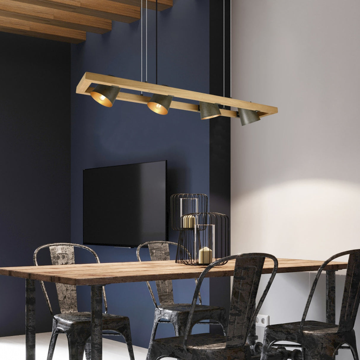 Bell 4 Light Wooden Chandelier – Antique Nickel