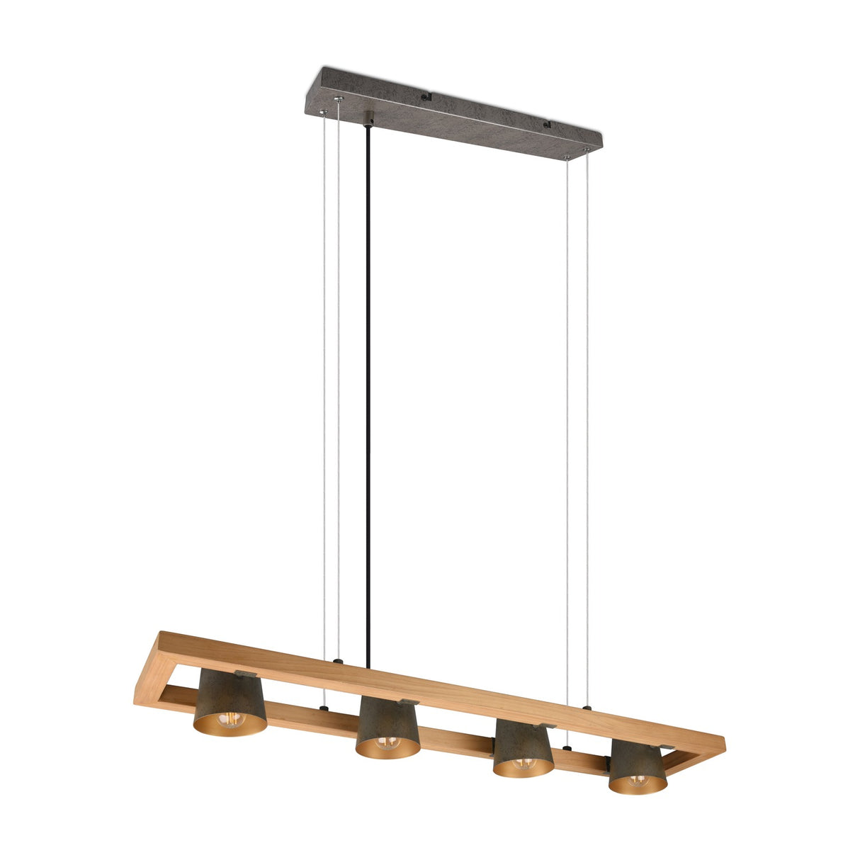 Bell 4 Light Wooden Chandelier – Antique Nickel