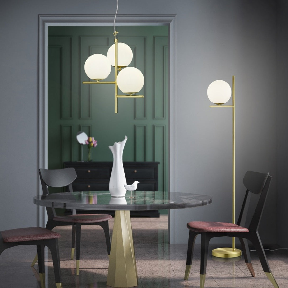Pure 3 Light Globe Chandelier – Satin Brass