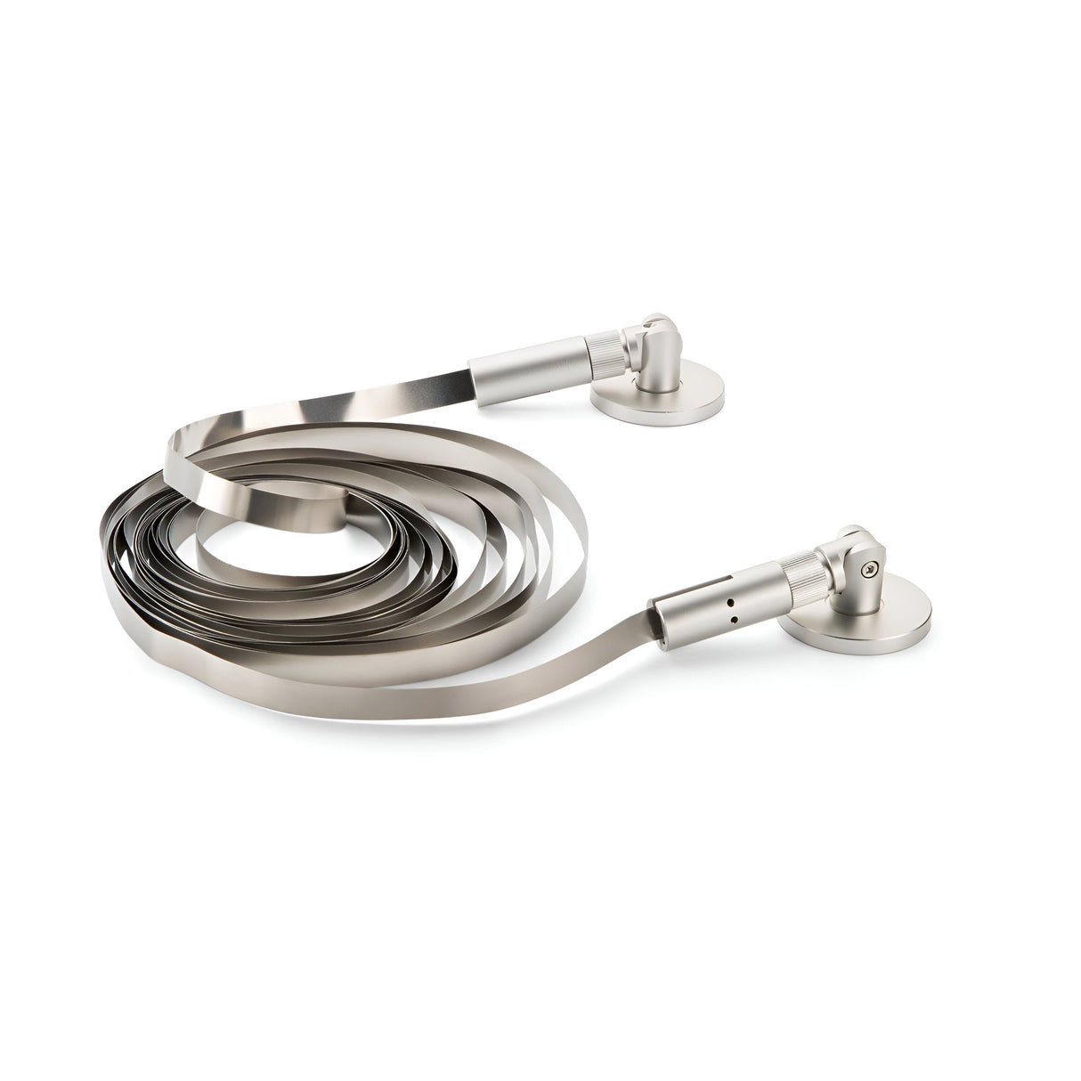 A sleek, modern Clarionis Holder for LED Strips in grey, featuring a minimalistic design with elongated, flat lines and durable construction, is displayed on a white surface.