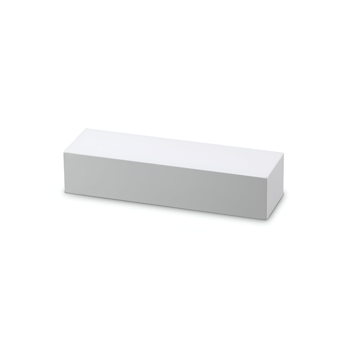 A Prismatic Driver Box in white, featuring a smooth surface and metal casing, is positioned at an angle on a plain white background, clearly displaying its 25cm length and depth.