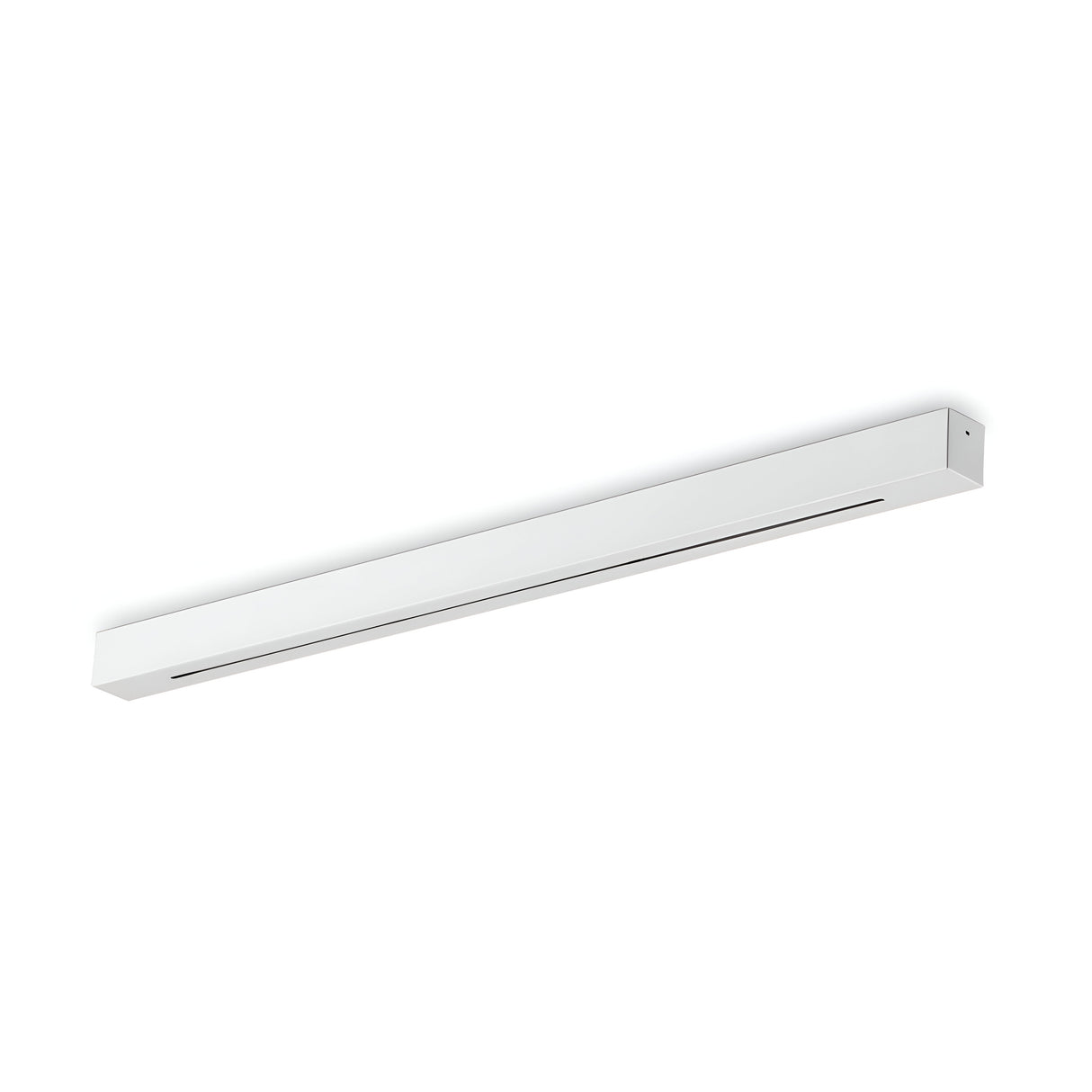 The Glacia Track Lighting Kit 73cm in white showcases a minimalist rectangular design with a narrow slit for light emission, perfectly tailored for modern interiors. It's ideal for mounting against a plain white backdrop as part of a contemporary lighting arrangement.