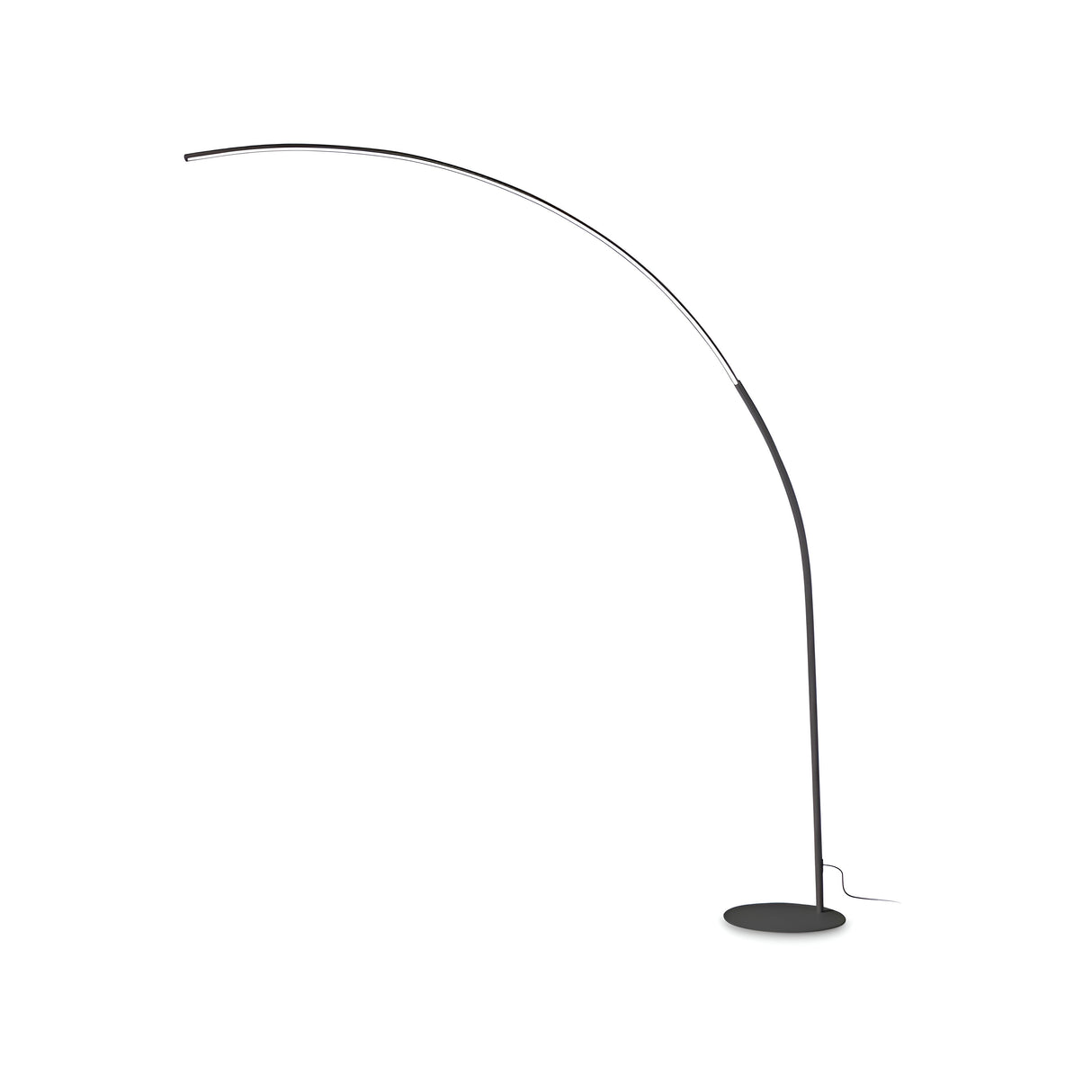 The Next LED Floor Lamp 30W 3000K in Black boasts a tall, arched design with a slim, elongated light fixture. Its round and sturdy base ensures stability. With modern lighting technology and a matte finish, this lamp is ideal for contemporary interior spaces.