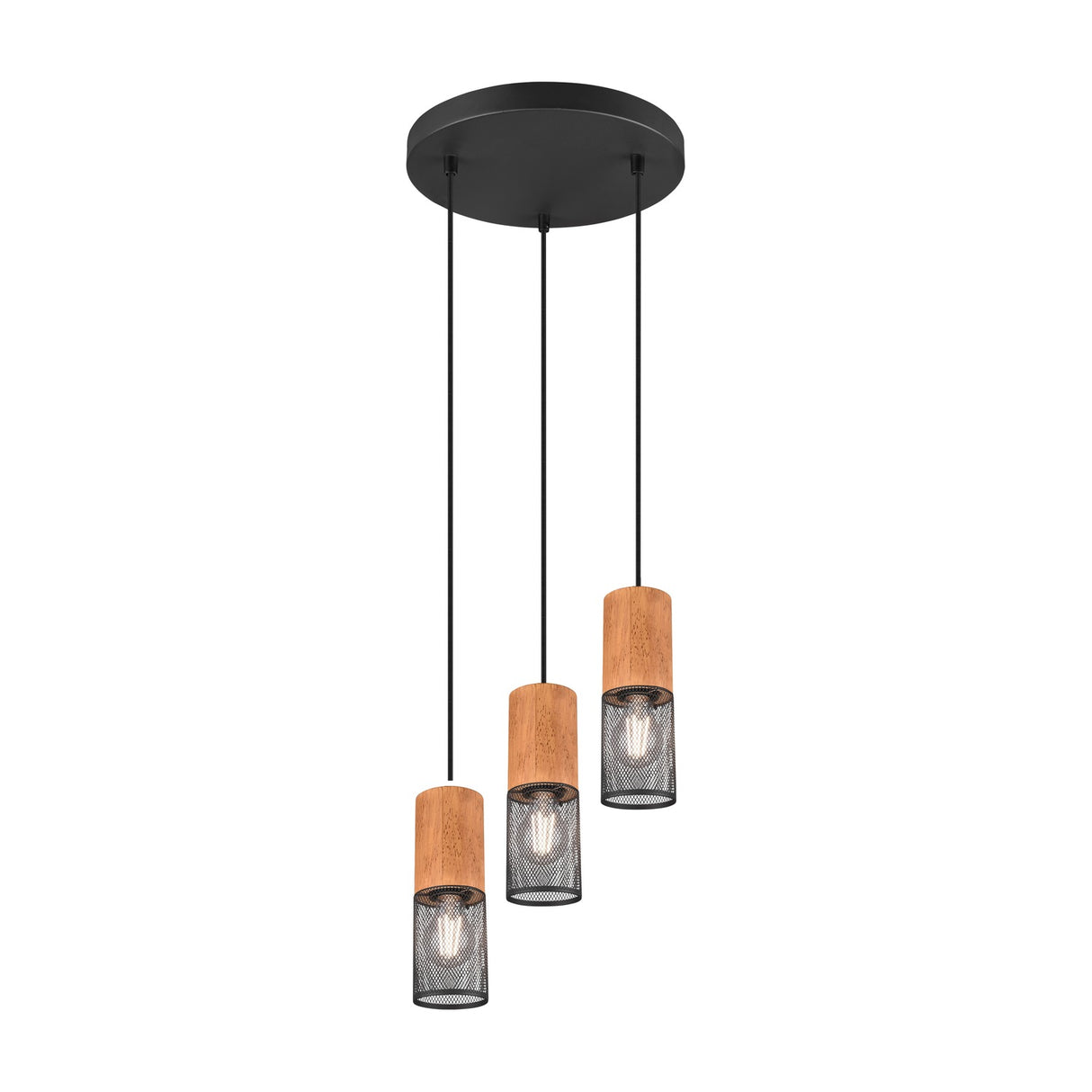 Tosh 3 Light Wooden Chandelier – Matt Black