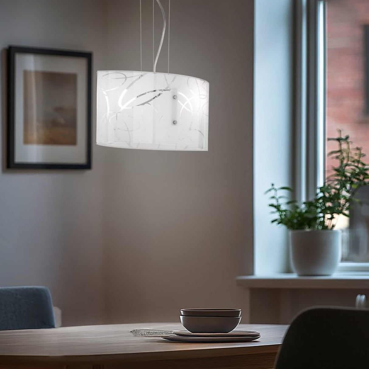 Spirelli 2 Light Glass Chandelier – White