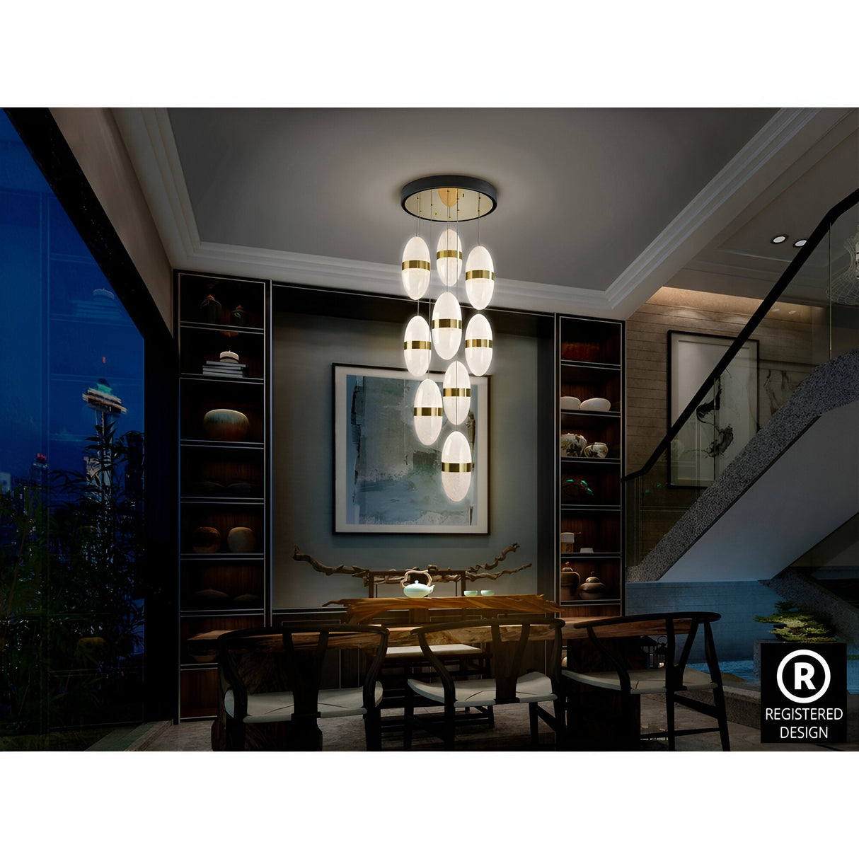 Garden 9 Light Dimmable LED Cluster Pendant Light 54W 3000k - Gold/White