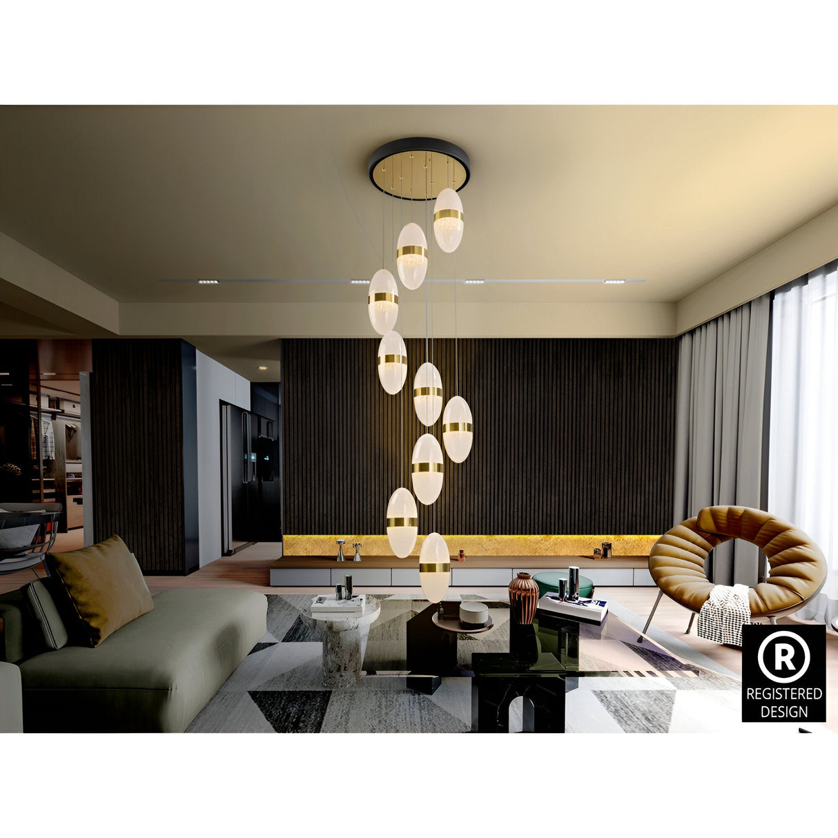 Garden 9 Light Dimmable LED Cluster Pendant Light 54W 3000k - Gold/White