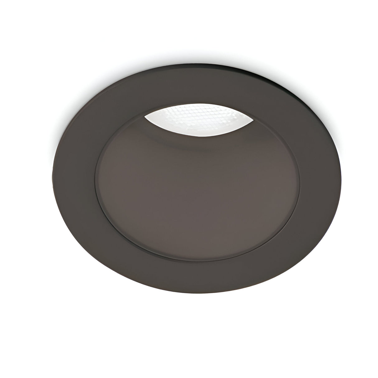 The Clarion LED Recessed Downlight - 3W, CRI90, 3000K in black features a textured white inner surface. Its sleek circular design and minimalist frame are highlighted even when the light is turned off. With a CRI of 90, it provides energy-efficient illumination that enhances any space.