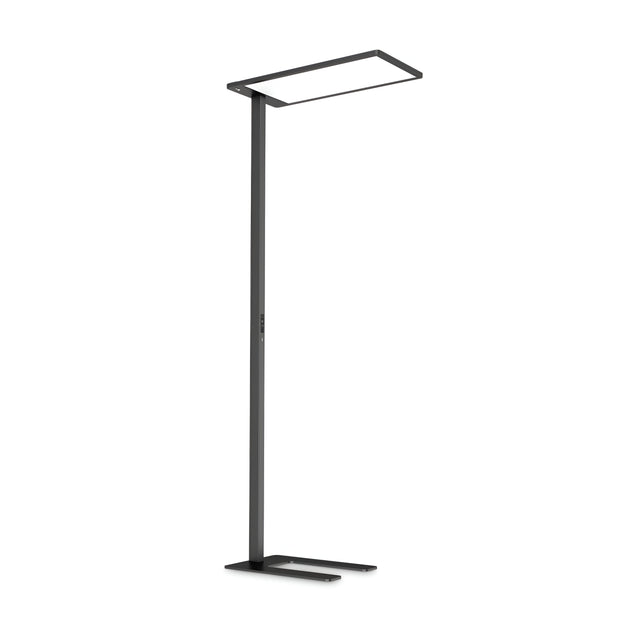 Introducing the Luminor LED Floor Lamp 76W 4000K in Black—a modern minimalist lamp featuring a rectangular light panel on a sleek black metal frame. Its flat, rectangular base provides both stability and elegance, while the adjustable lighting allows you to create the perfect ambiance for any mood or occasion.