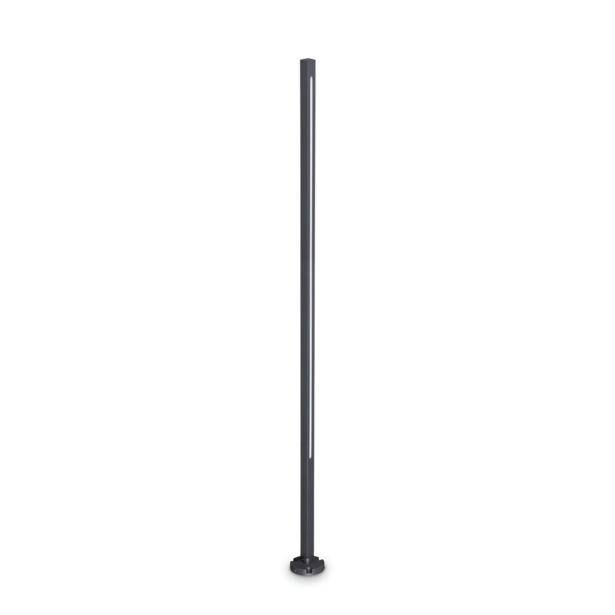 The Arcera Outdoor LED Bollard Light showcases a sleek, modern design with a tall, slender frame in a chic grey finish. Featuring an energy-efficient LED light strip running vertically along its 160cm stand, this piece stands out beautifully against a plain white background.