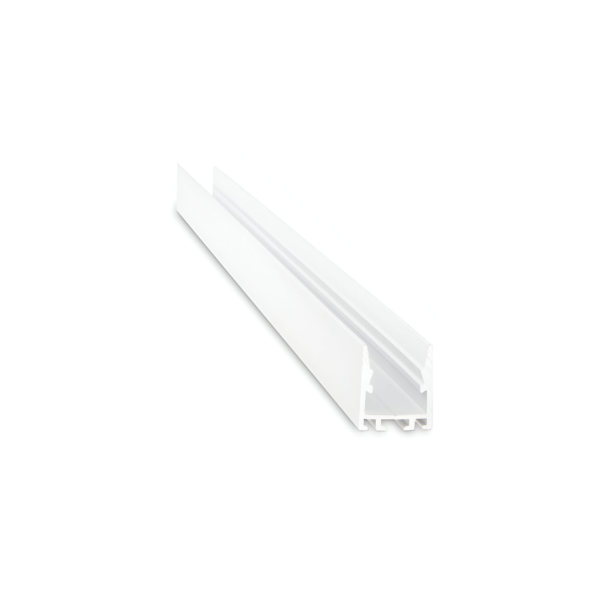 The Arcus LED Profile Cover 2m in white, measuring 16x22cm, features a plastic cable management channel with an open design ideal for organizing and hiding wires alongside LED strip lighting. Shown lying horizontally on a plain white background, it offers a sleek solution that pairs perfectly with an LED profile cover or aluminum setup.