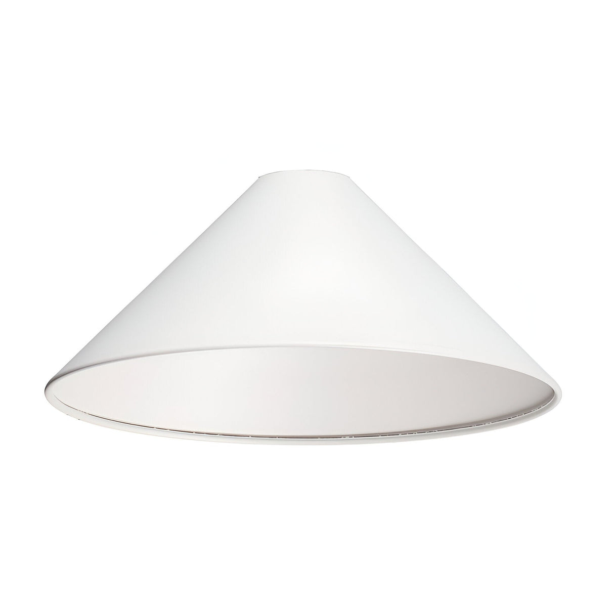 The Arion Small Ceiling Lampshade/Rose in white embodies modern lighting elegance with its simple conical shape, featuring a wide opening at the bottom and tapering to a narrow top. Set against a plain white background, its clean lines and smooth surface make it ideal for industrial interior settings.