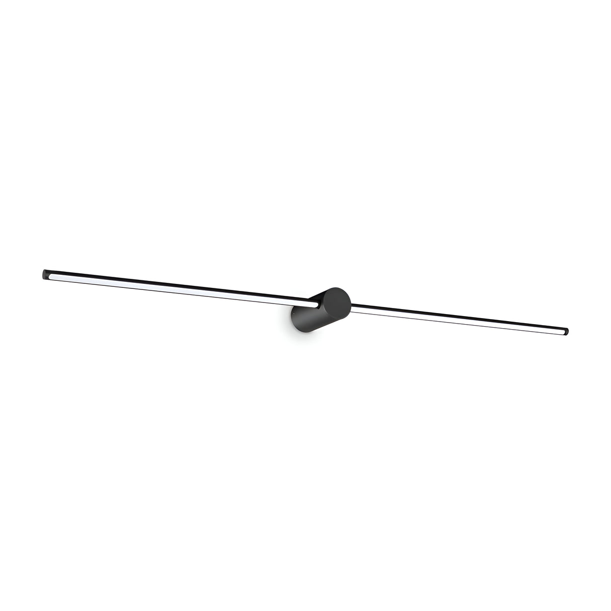 The Celestia LED Bathroom Wall Light 16W 3000K in Black features a sleek, minimalistic design with an extended horizontal rod and a central cylindrical base, beautifully delivering a soft 3000K light output against a simple white backdrop.