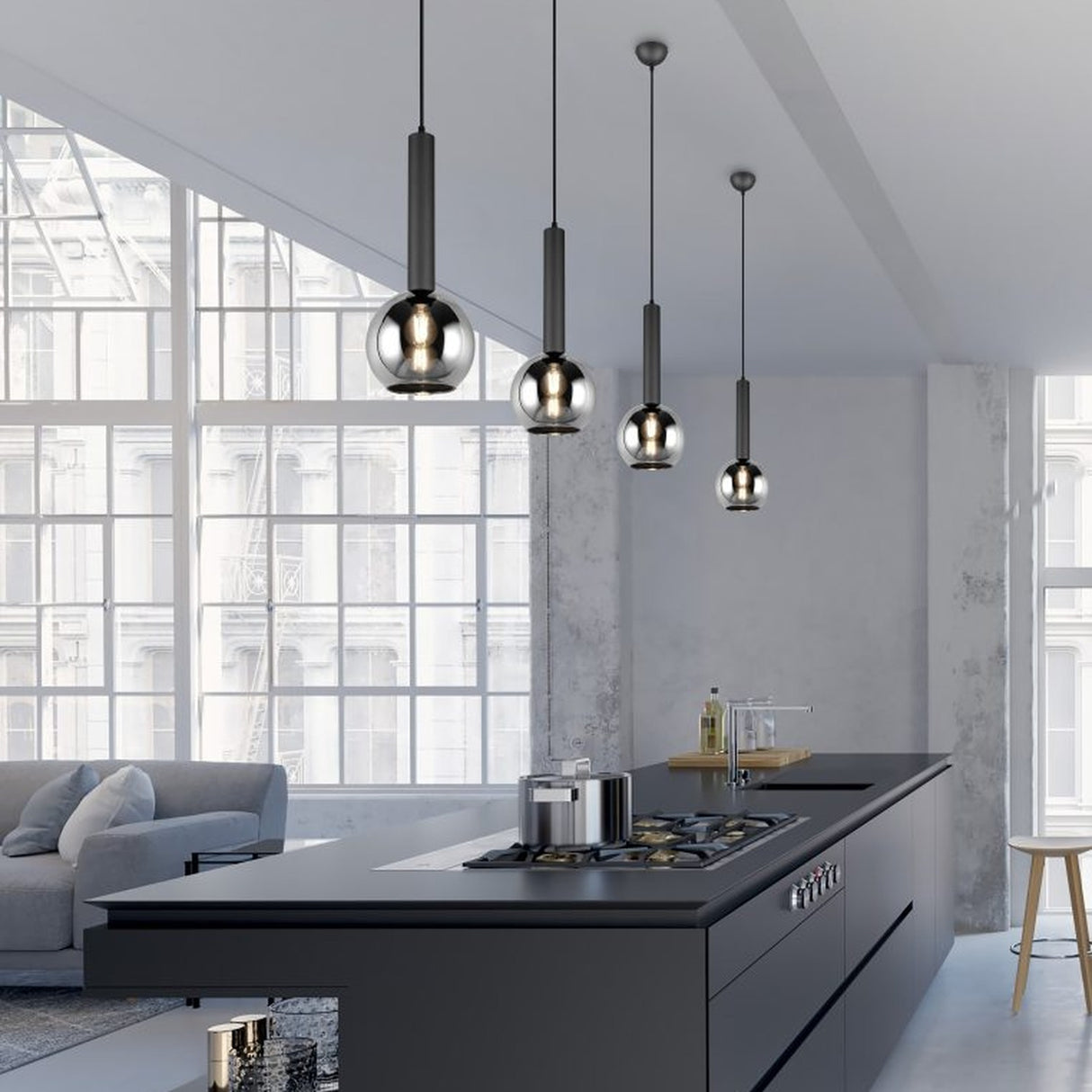 Clayton 5 Light Glass Chandelier – Matt Black