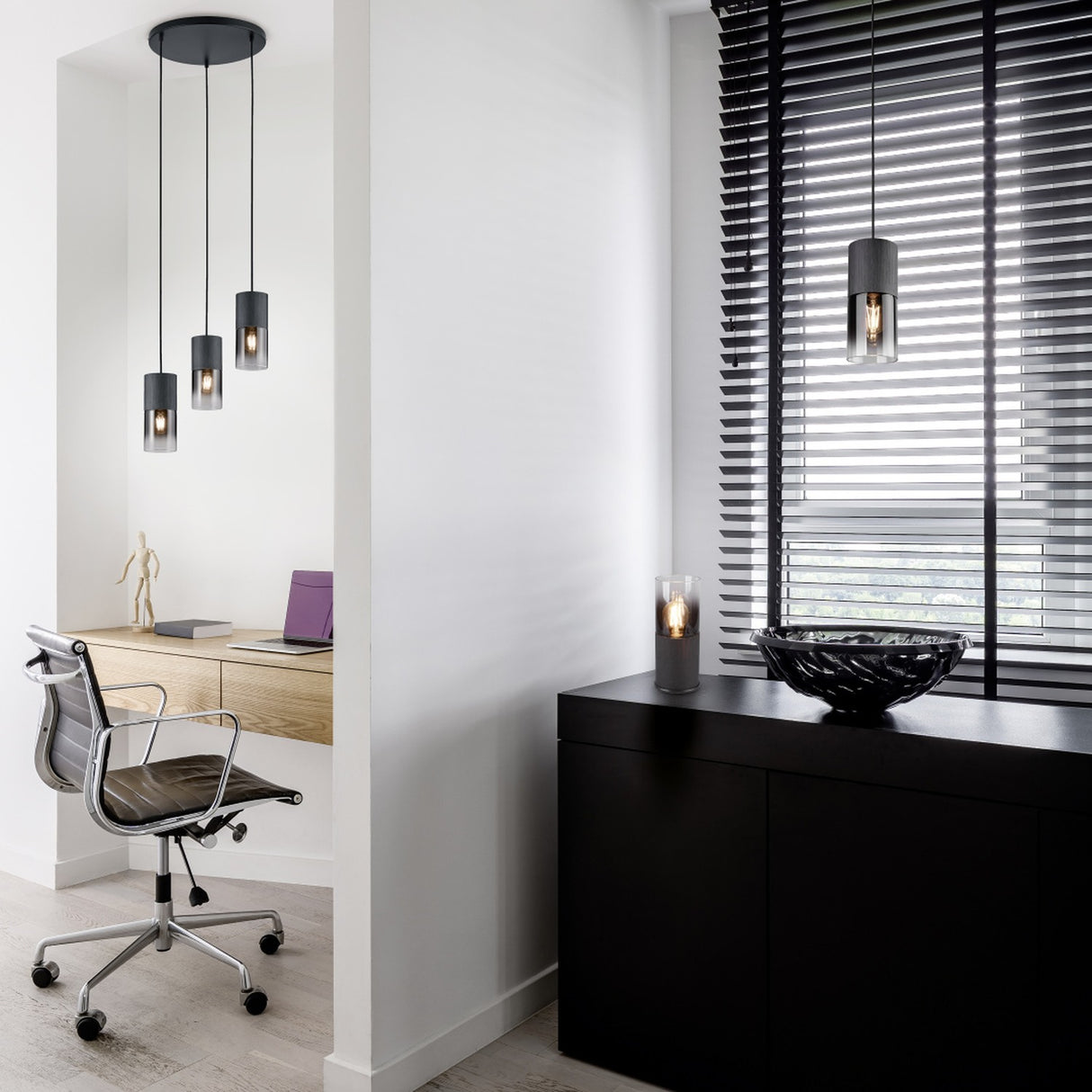 Robin 3 Light Glass Chandelier – Matt Black