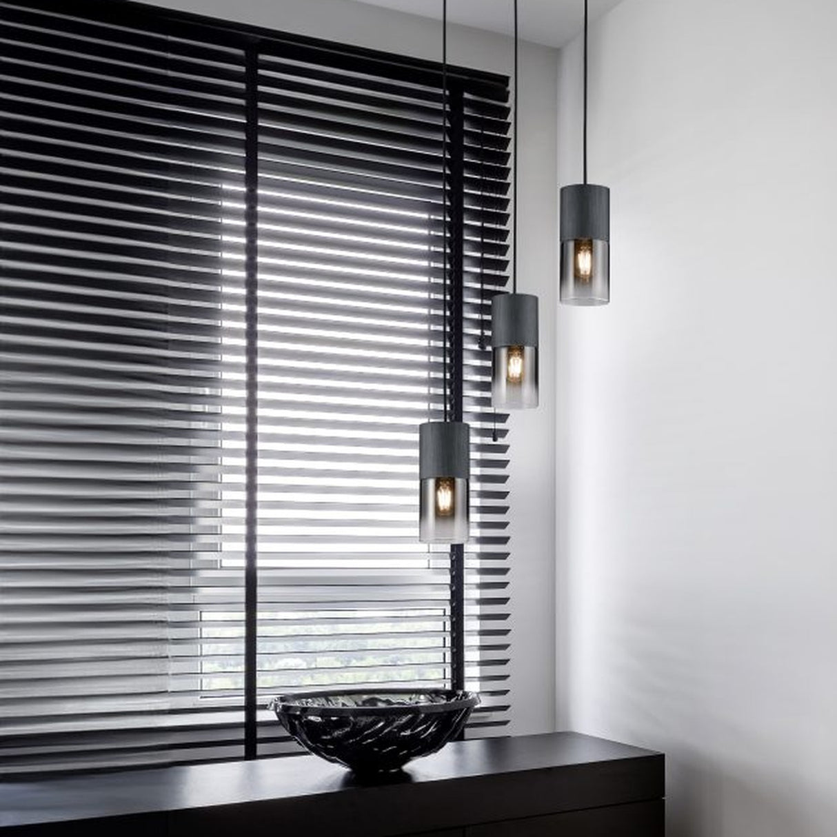 Robin 3 Light Glass Chandelier – Matt Black