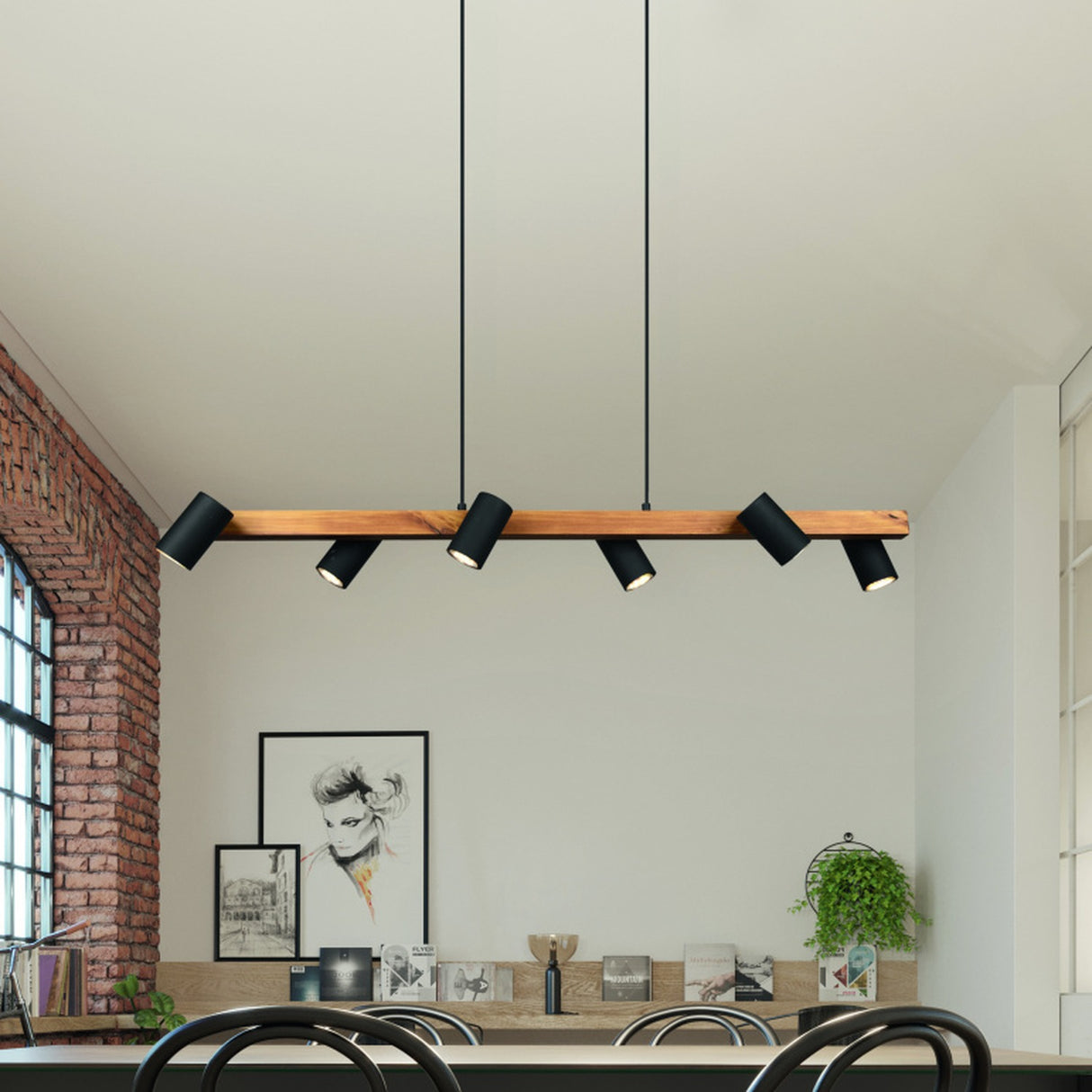 Marley 6 Light Linear Chandelier – Black & Wood