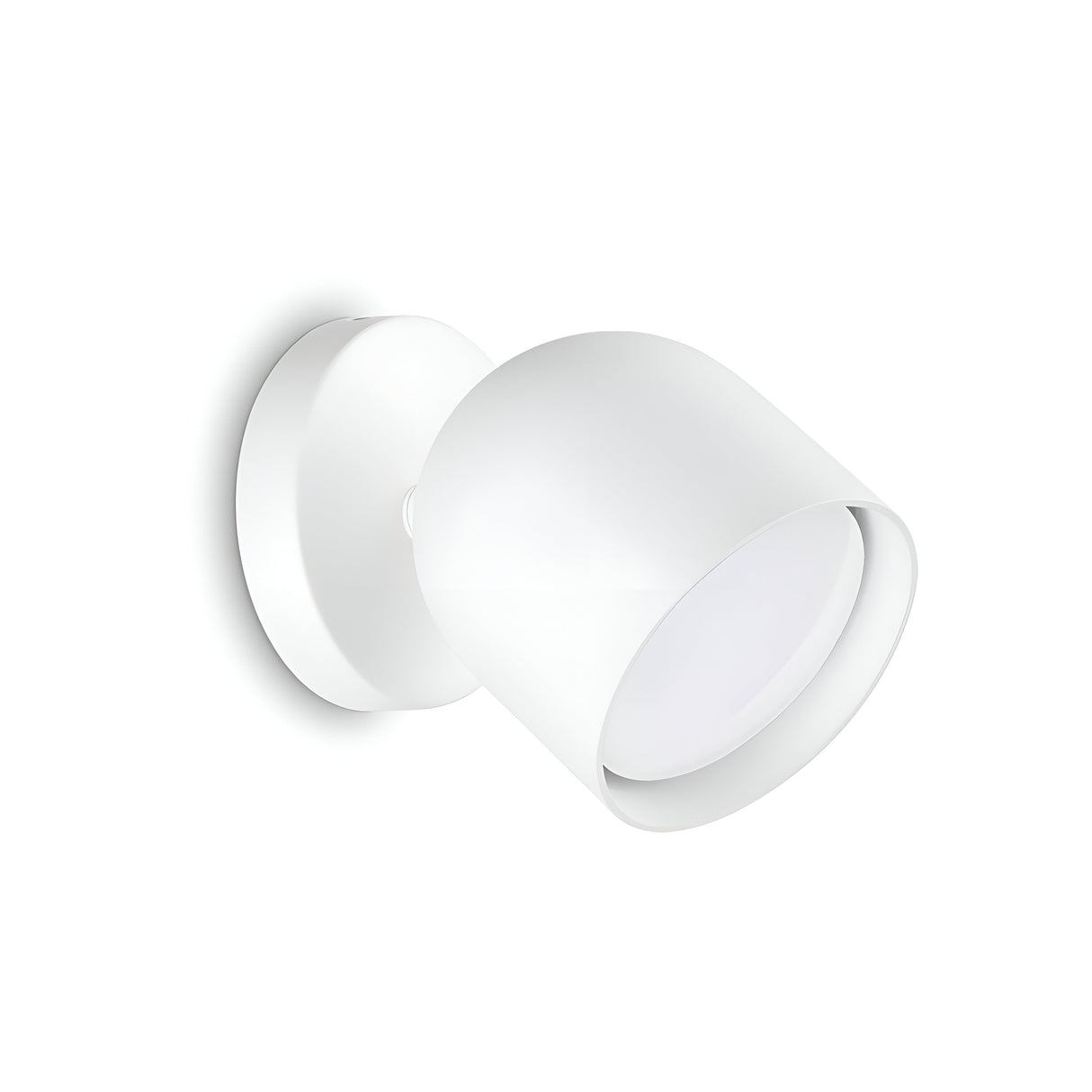 The Fable LED Single Spotlight - White is a contemporary wall-mounted light fixture that boasts a simple, sleek design. Its rounded shade makes it perfect for directional lighting, making it an ideal choice for modern interiors and indoor use in contemporary settings.
