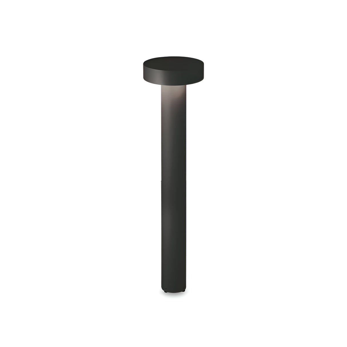 The Gloara Outdoor Bollard Light - Black, 80cm is a minimalist lighting solution crafted from durable powder-coated metal. It features a sleek cylindrical design with a round top and offers an IP44 rating. The light source is discreetly integrated beneath the top, delivering effective downward illumination.