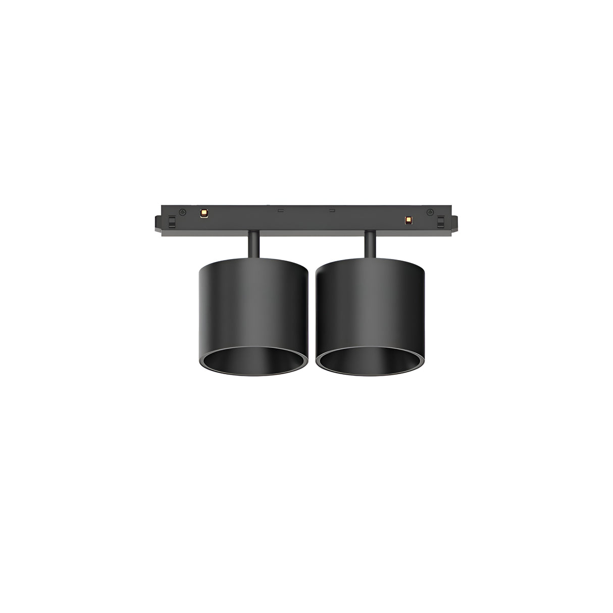 The Luxeon LED Magnetic Twin Track Spotlight 20W 3000K – Black is a minimalist ceiling light fixture, designed with energy-efficient lighting and two cylindrical lamps attached to a rectangular mount. Its simple and modern style makes it perfect for contemporary interior design.