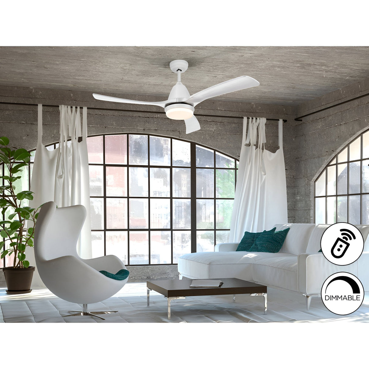 Aspas CCT Dimmable LED Ceiling Fan Light - White/Black