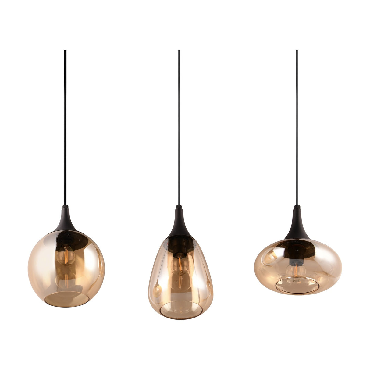 Lumina 3 Light Glass Amber Chandelier – Matt Black