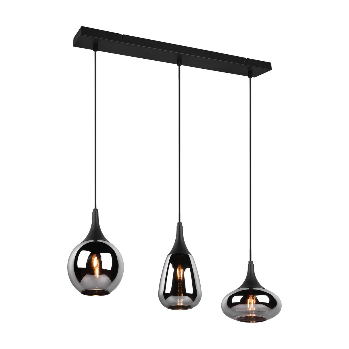 Lumina 3 Light Glass Chrome Chandelier – Matt Black