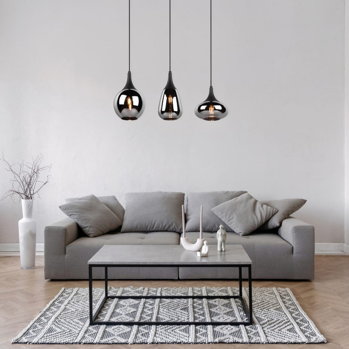 Lumina 3 Light Glass Chrome Chandelier – Matt Black