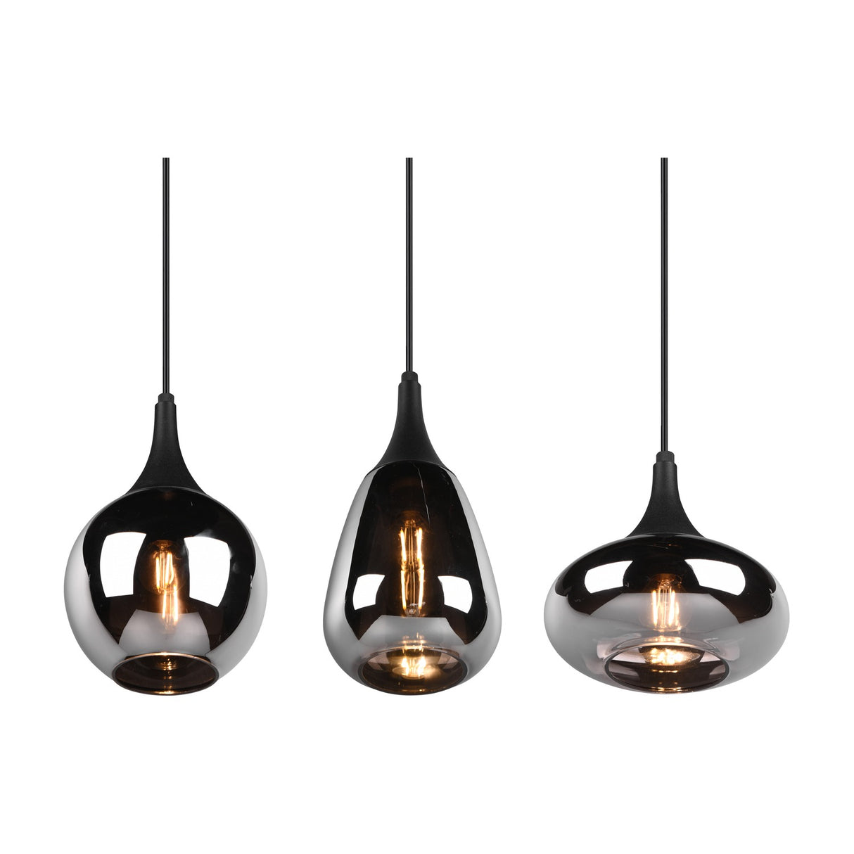 Lumina 3 Light Glass Chrome Chandelier – Matt Black