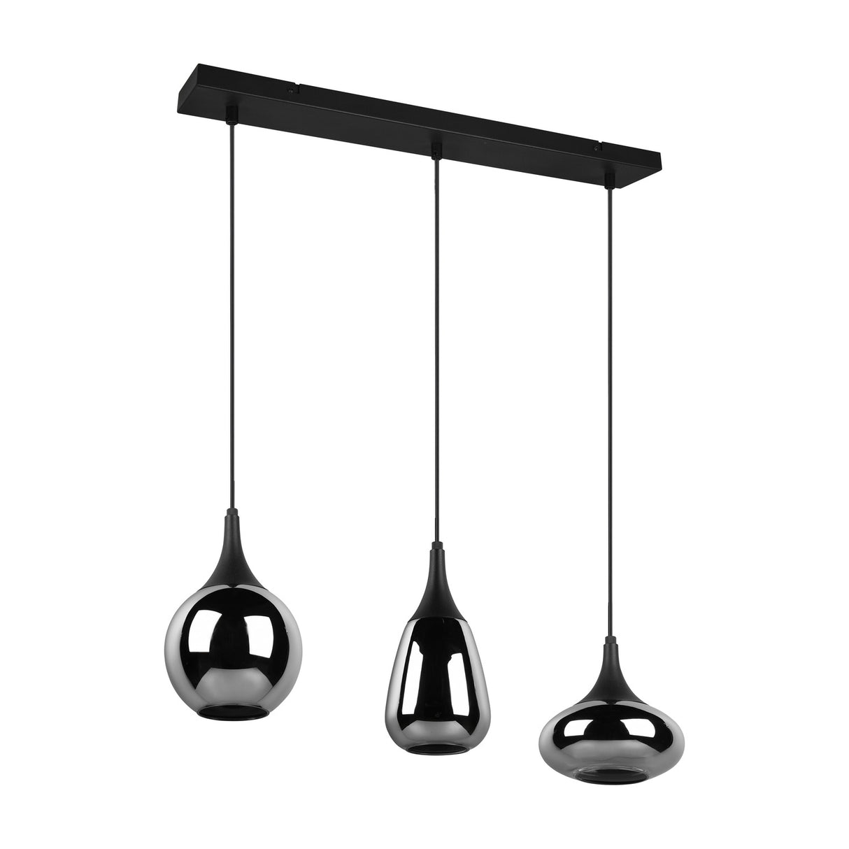 Lumina 3 Light Glass Chrome Chandelier – Matt Black