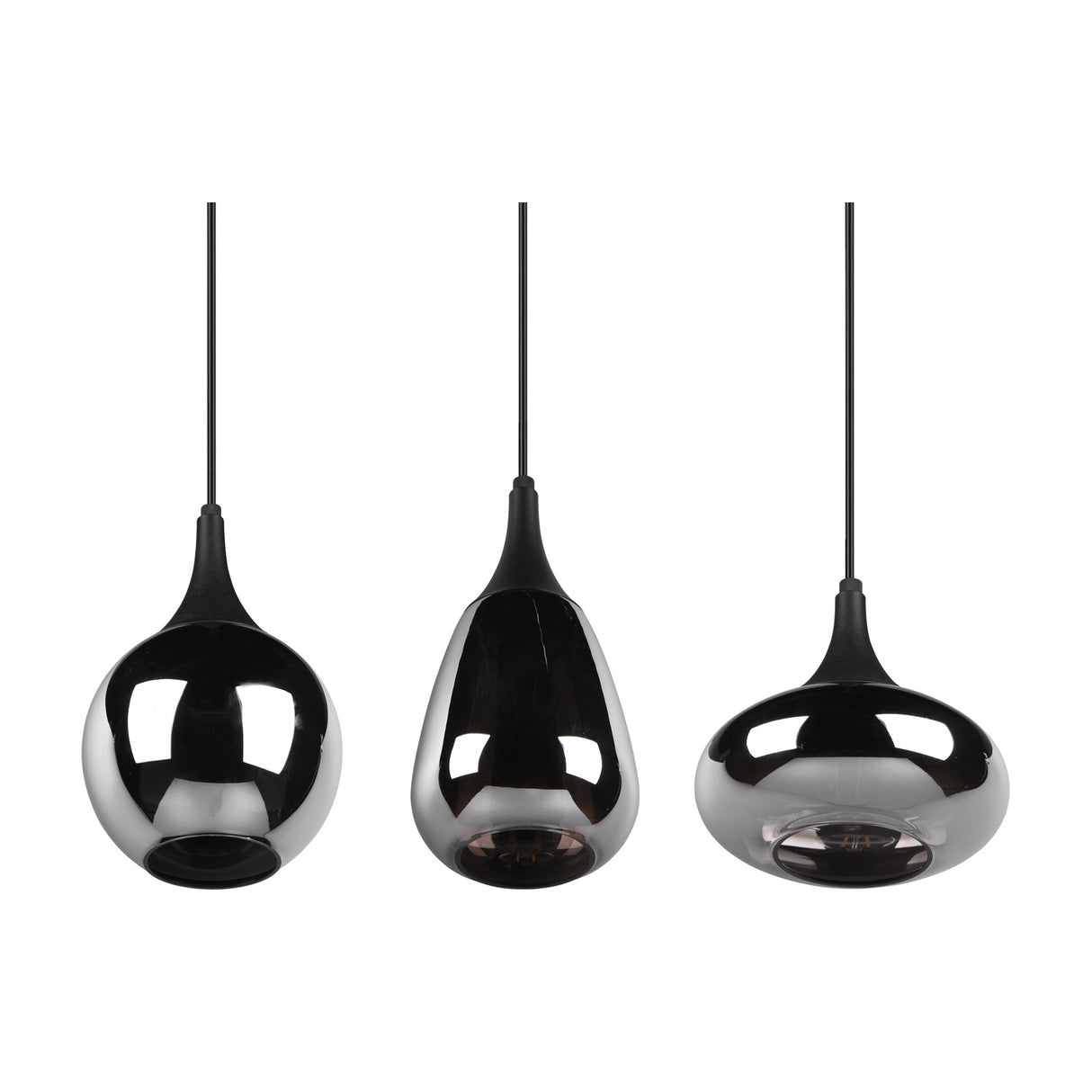 Lumina 3 Light Glass Chrome Chandelier – Matt Black
