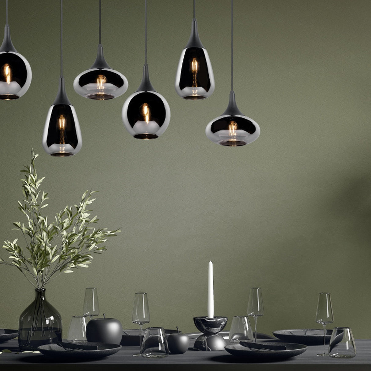 Lumina 6 Light Linear Chrome Chandelier – Matt Black