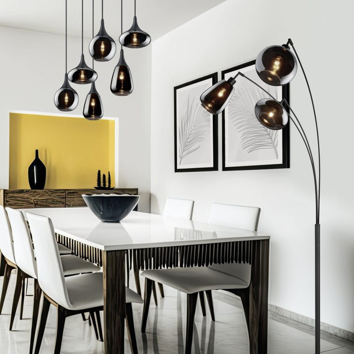 Lumina 6 Light Linear Chrome Chandelier – Matt Black