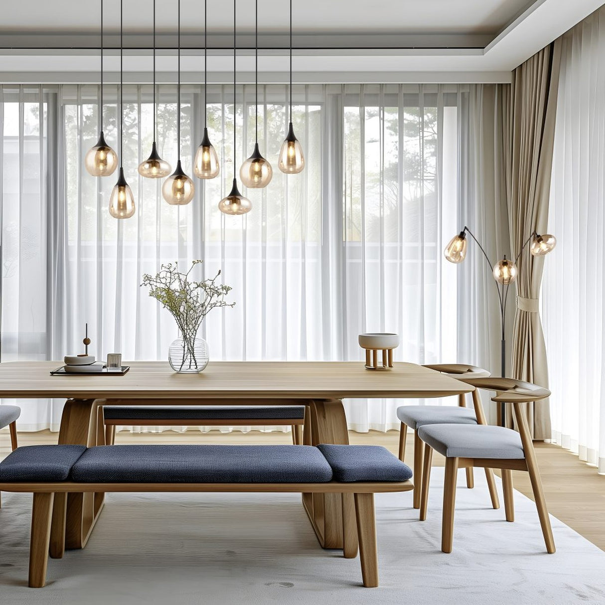Lumina 8 Light Linear Amber Chandelier – Matt Black
