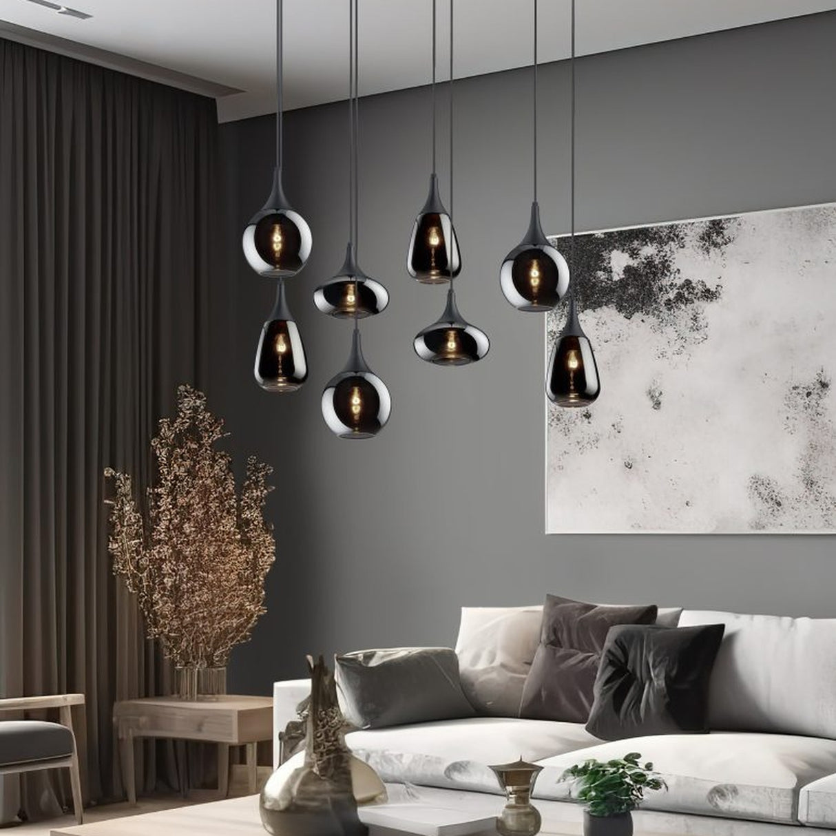 Lumina 8 Light Linear Chrome Chandelier – Matt Black