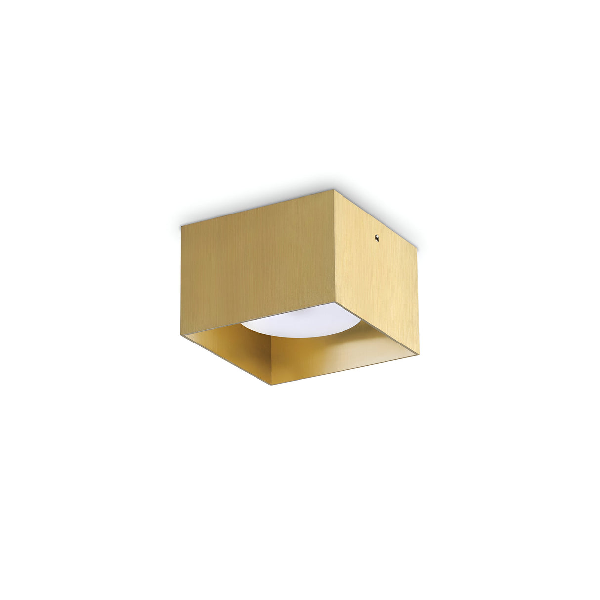 Introducing the Orbis Square Downlight - Gold, a contemporary ceiling light featuring a sleek gold rectangular frame and a round white diffuser. The minimalist design includes a replaceable LED, offering an elegant enhancement to your decor while providing enduring illumination.