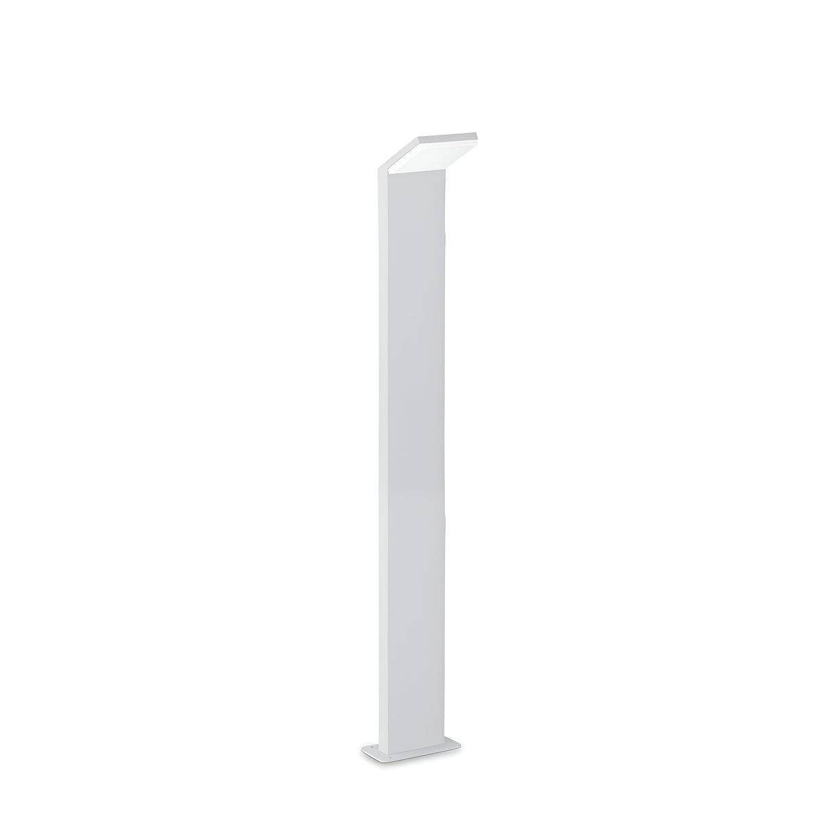 The Brillix Outdoor LED Bollard Light in white features a sleek, modern design with a slim, tall body and an angled top, providing energy-efficient lighting against a plain white background.