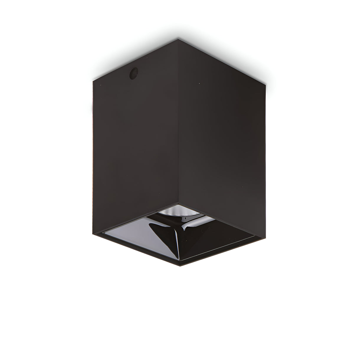 Introducing the Lucent LED Square Downlight 25W 3000K - Black, a modern lighting solution featuring a sleek design with a black exterior and metallic interior finish for optimal energy efficiency.