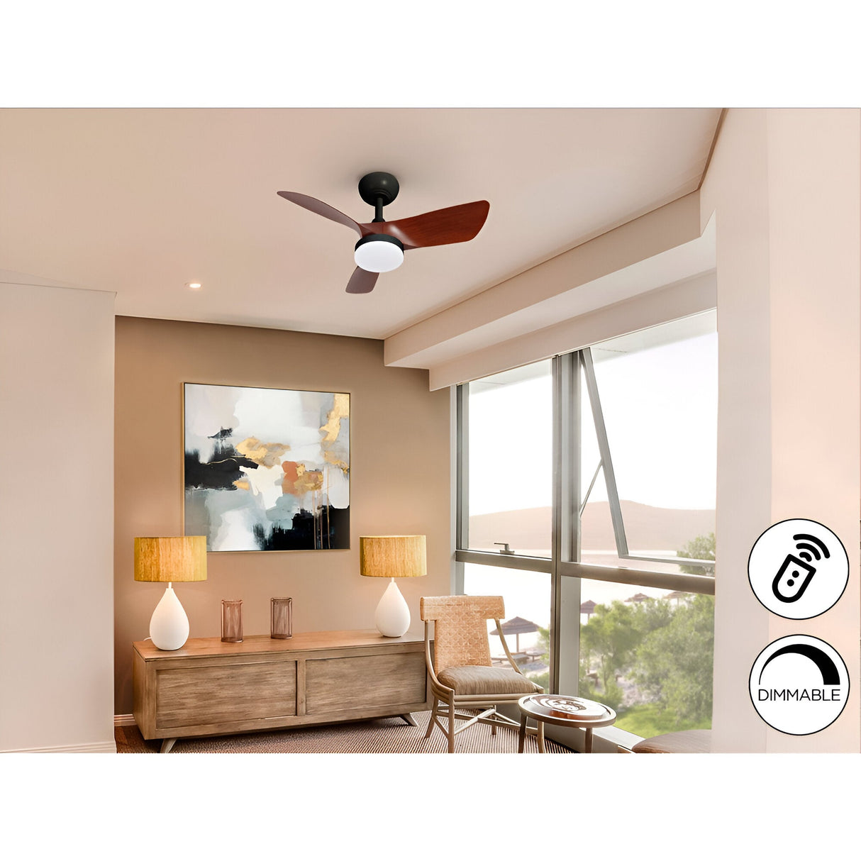 Tropic CCT Dimmable LED Ceiling Fan Light - Black/Brown