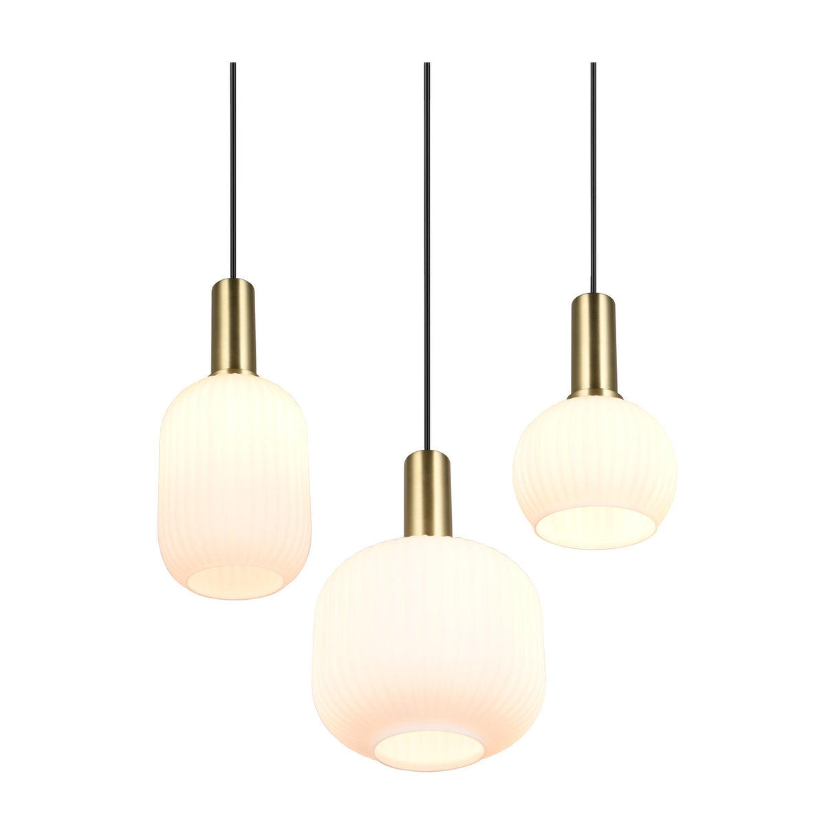Diva 3 Light Glass Chandelier – Satin Brass