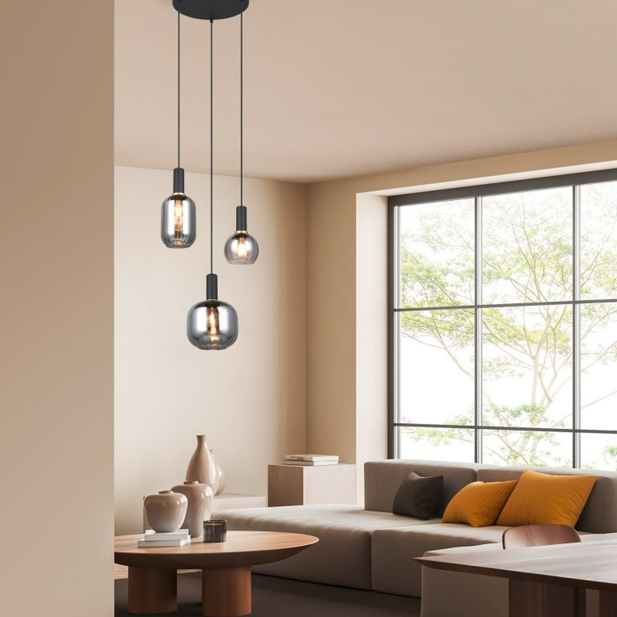 Diva 3 Light Globe Chandelier – Black & Grey