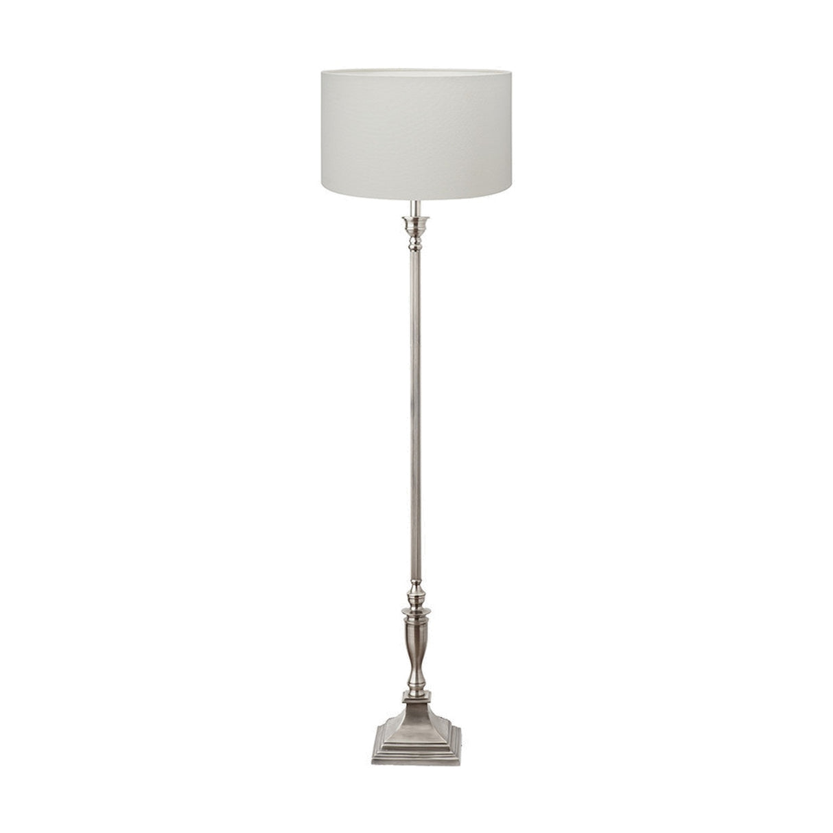 Canterbury Silver Metal Floor Lamp with White Handloom Cylinder Shade