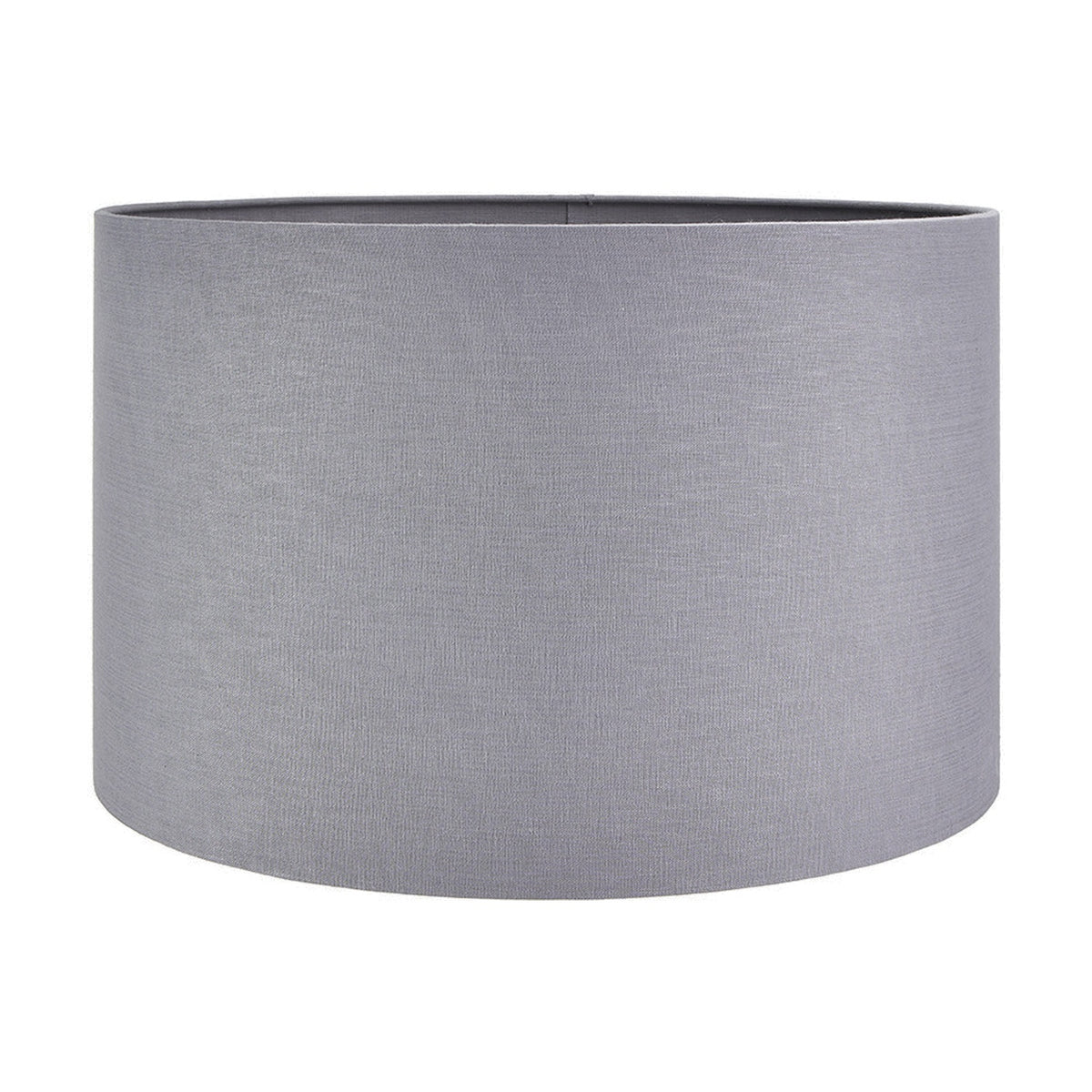 Cylindrical drum lampshade in steel grey linen with a textured finish, shown against a plain white background.