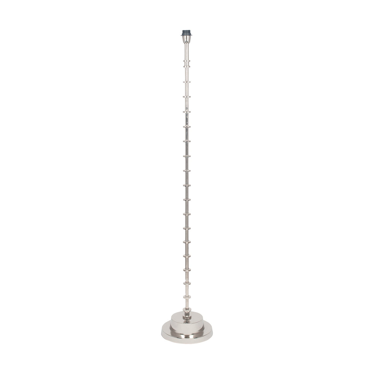 Almas Silver Aluminium Floor Lamp Base, 145cm tall, with a slender segmented column and round stepped base, shown on a plain white background.