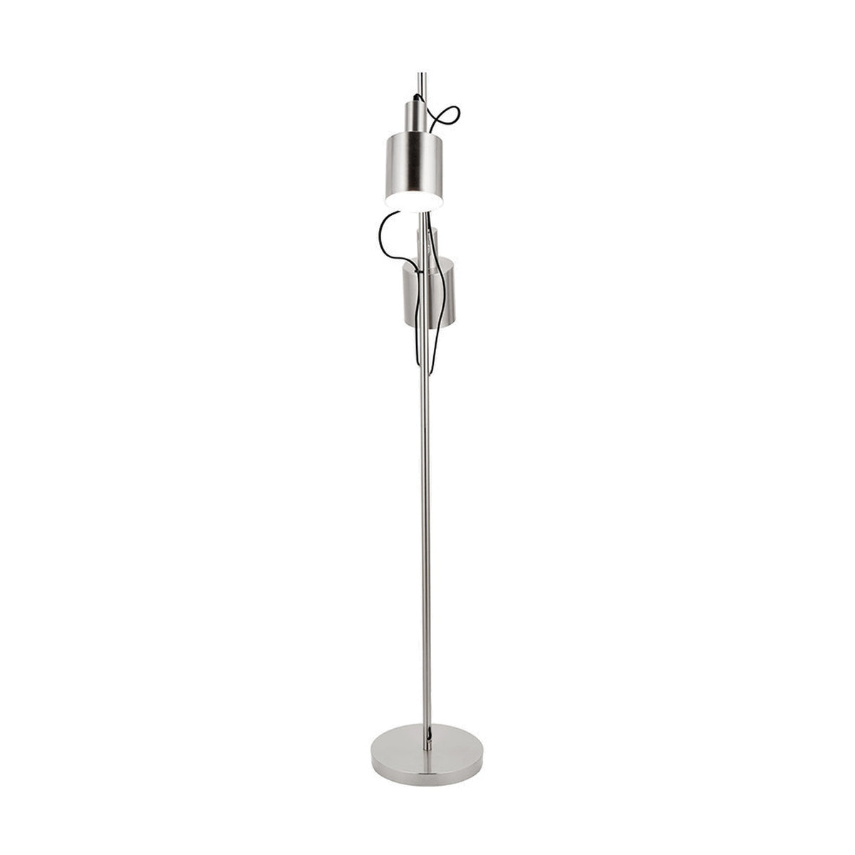 Aaron 152cm task floor lamp in brushed chrome silver, slim pole with round base and adjustable cylindrical head, shown on a plain white background.