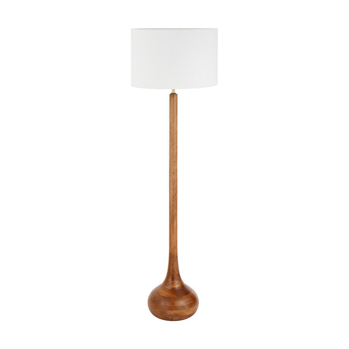 Toma Oiled Wood Tall Neck Floor Lamp with White Self Lined Shade