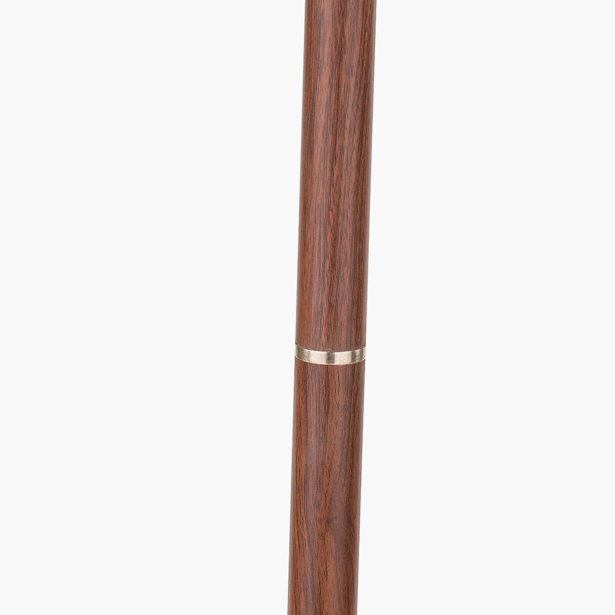 Close-up of the Gianni Floor Lamp's wood-effect pole with a brushed silver metal ring detail, shown against a plain white background.